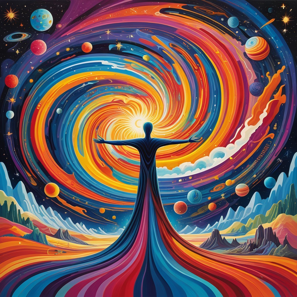 Cosmic Scene with Silhouette Against Galaxy Colors