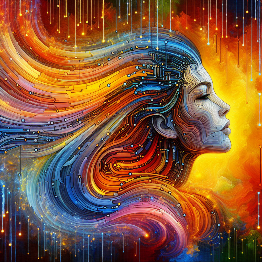 Stylized Profile of a Woman with Circuit Patterns