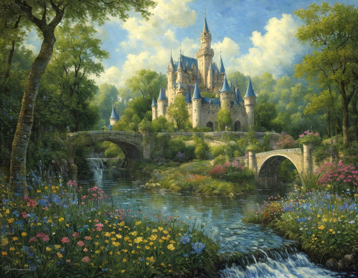 Fairytale Landscape with Castle and Serene River