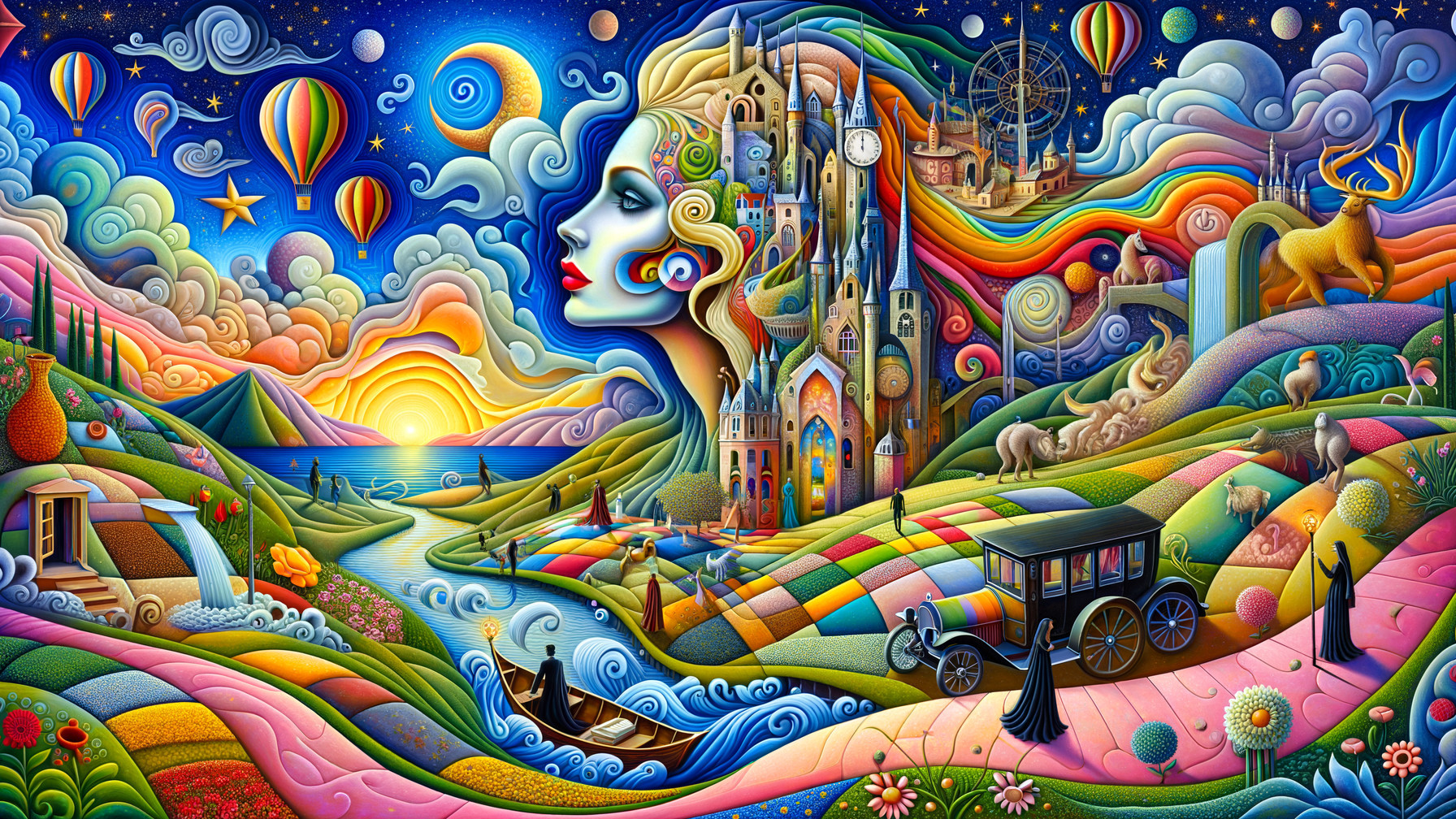 Vibrant Dreamlike Landscape with Colorful Elements