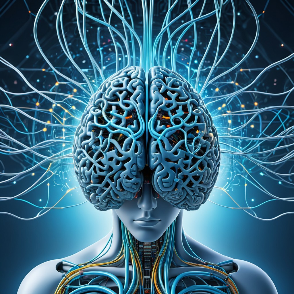 Futuristic Humanoid with Illuminated Brain and Circuits
