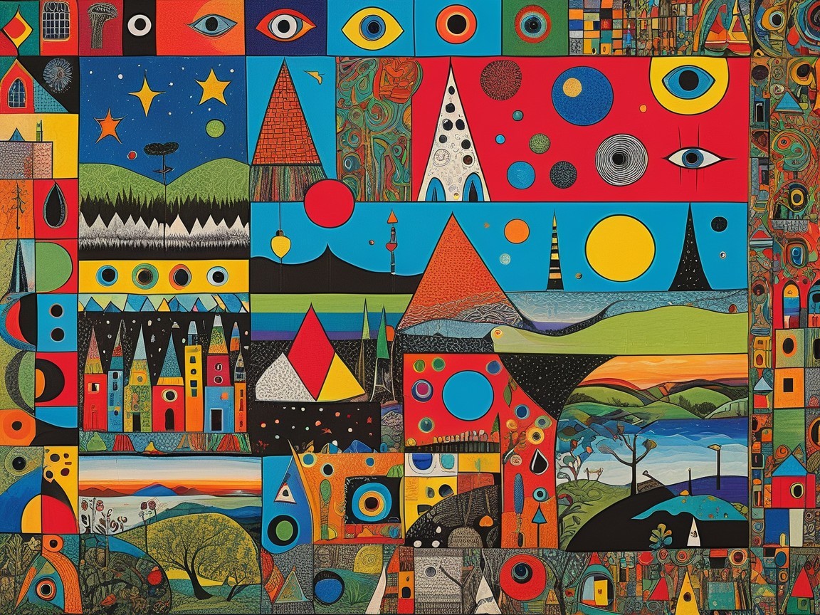Vibrant Abstract Collage of Geometric Shapes and Landscapes