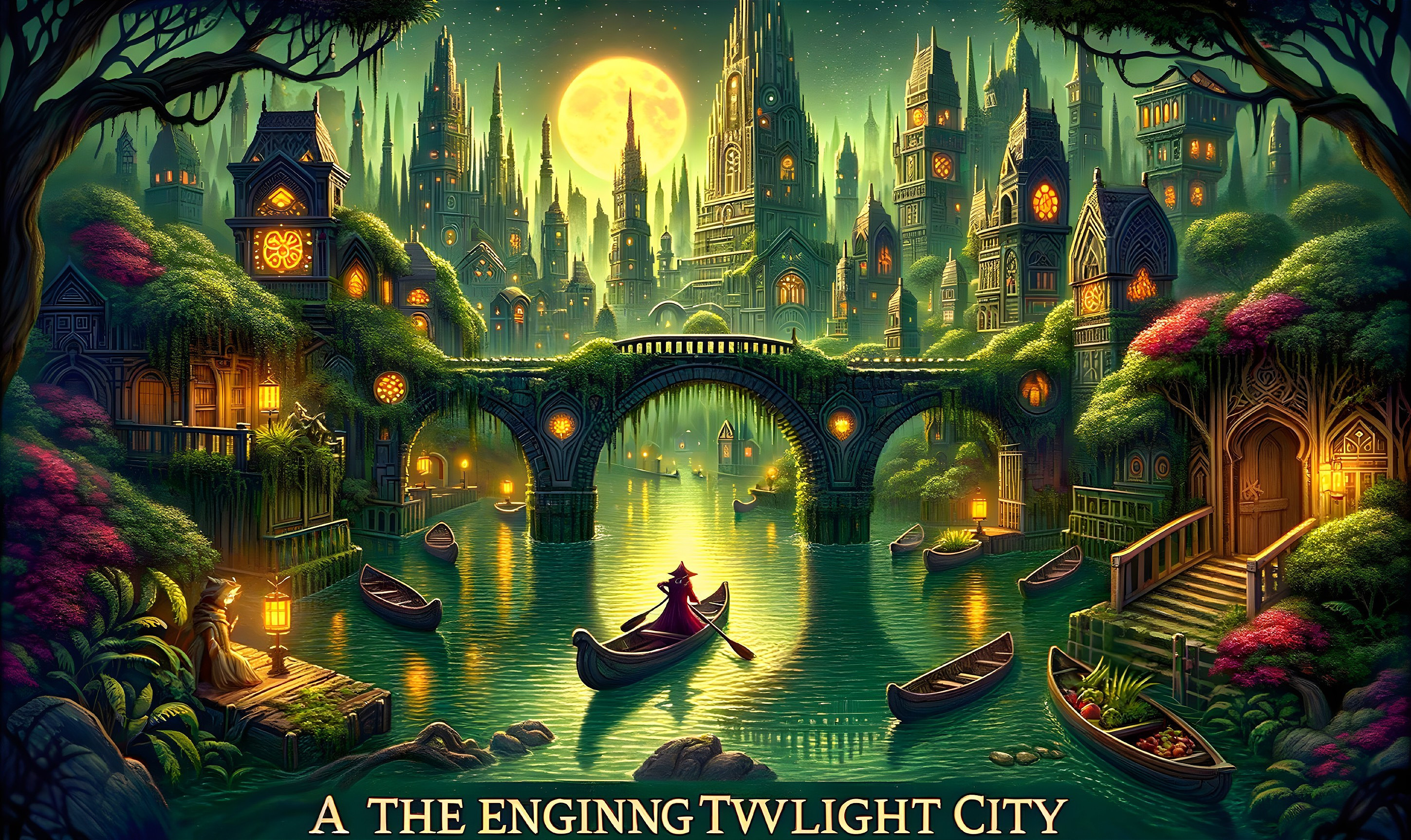 Twilight Cityscape with Spires and Serene Waters