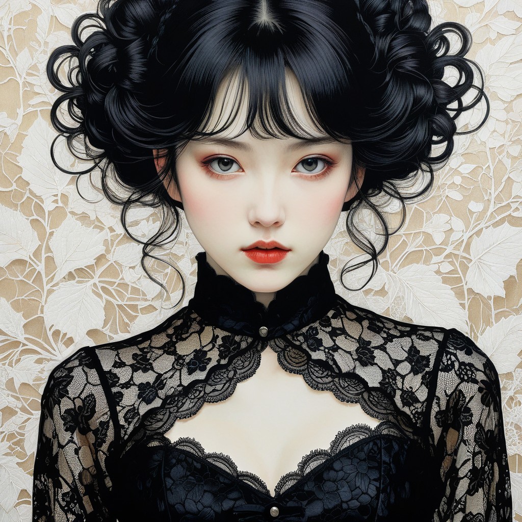 Gothic Portrait of a Young Woman with Lace Blouse