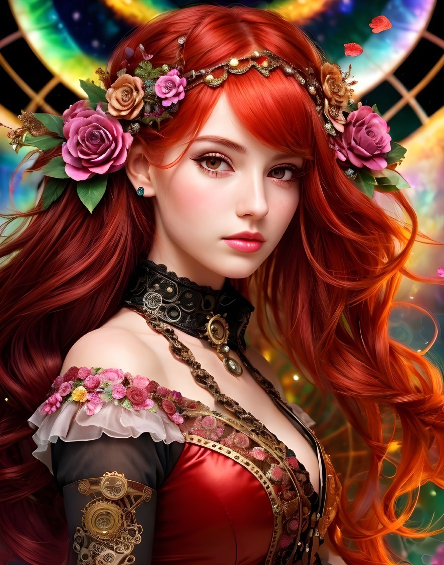 Portrait of a Young Woman with Red Hair and Roses