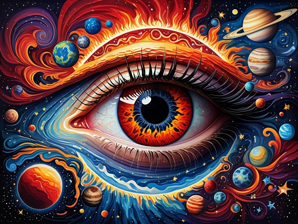 Cosmic Eye Surrounded by Vibrant Celestial Elements
