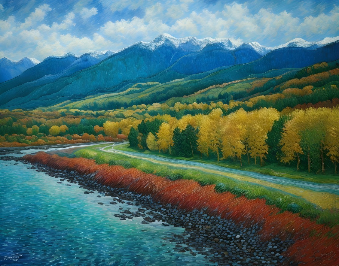 Vibrant Scenic Landscape with Mountains and Autumn Colors