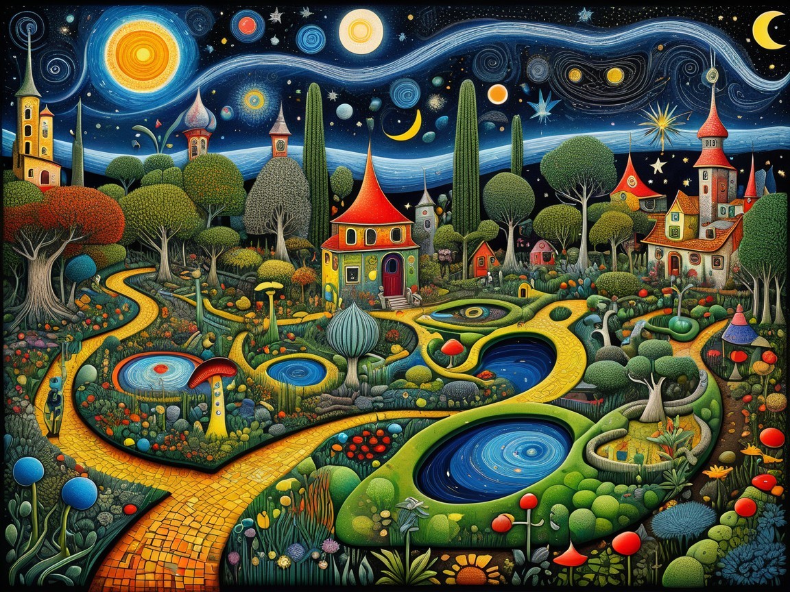 Vibrant Whimsical Landscape with Colorful Details