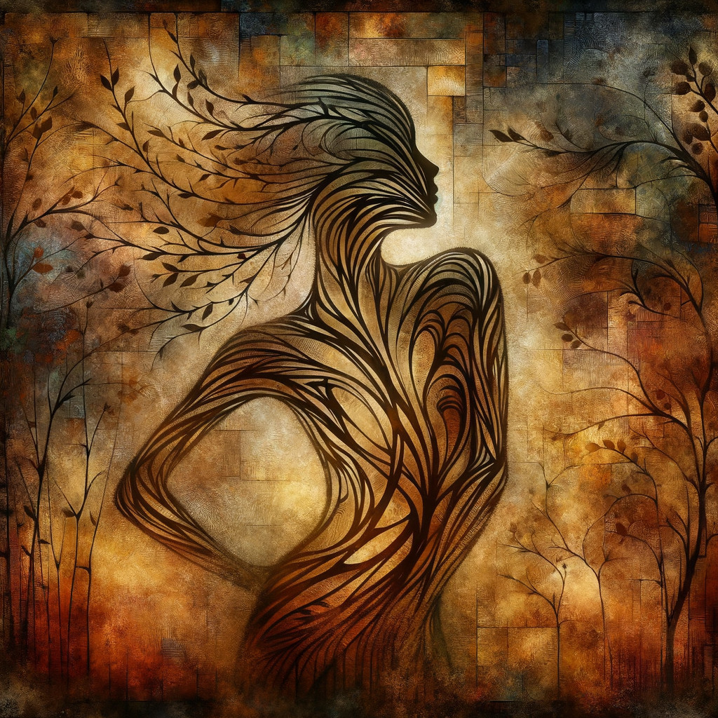 Artistic Silhouette of a Woman with Organic Elements