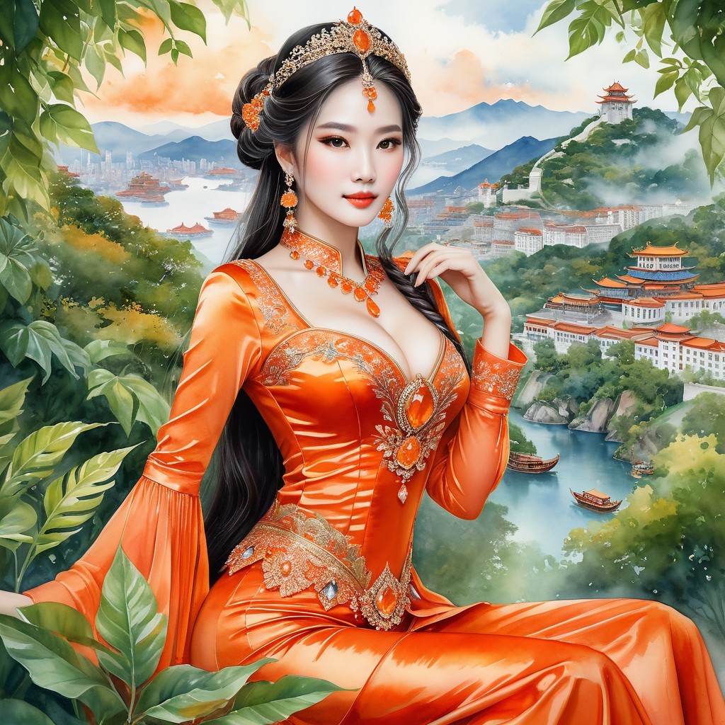 Young Woman in Elegant Orange Traditional Indian Gown