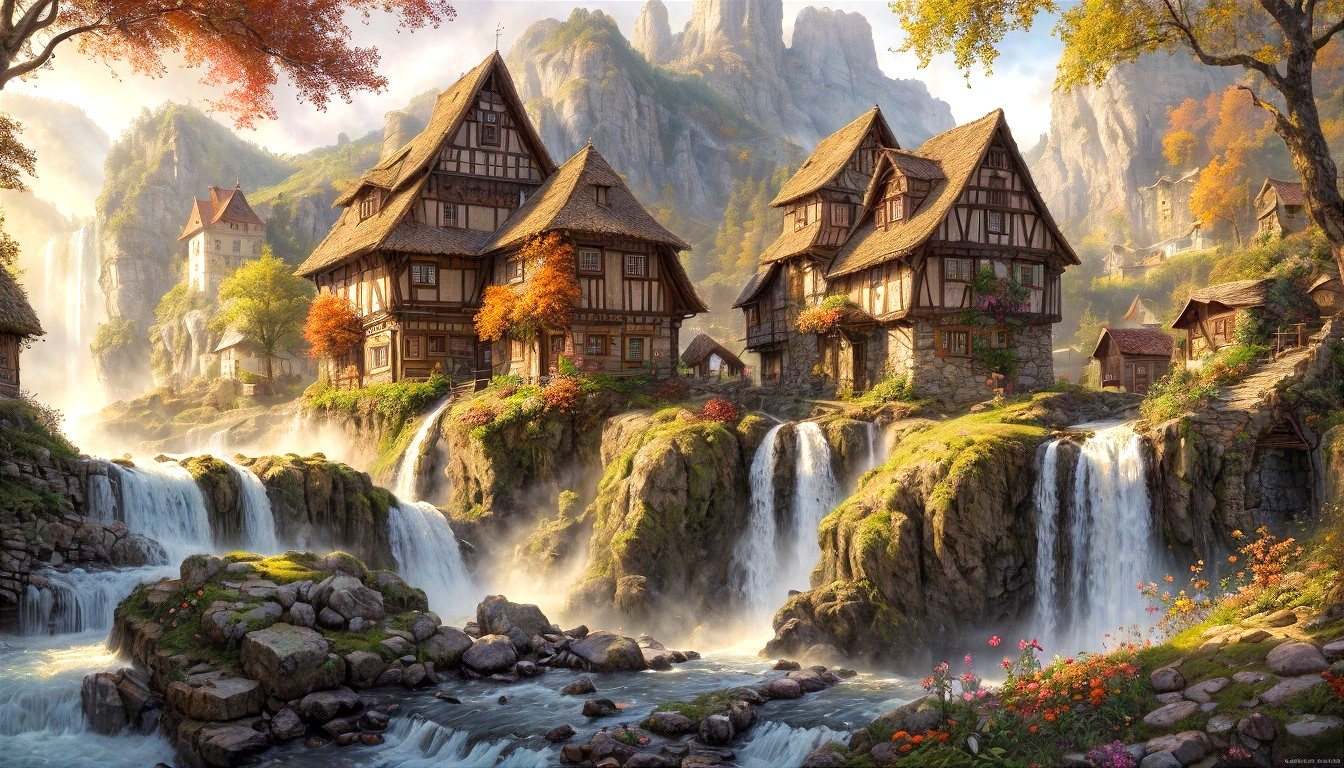 Charming Wooden Houses in a Scenic Autumn Landscape