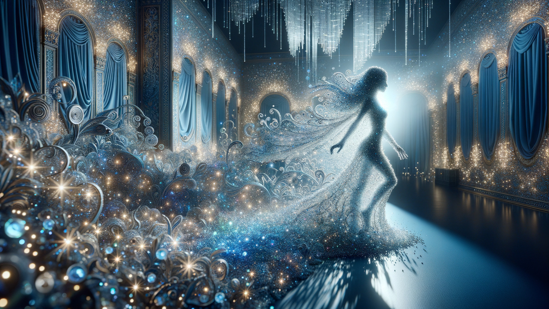 Ornate Room with Ethereal Figure and Magical Ambiance