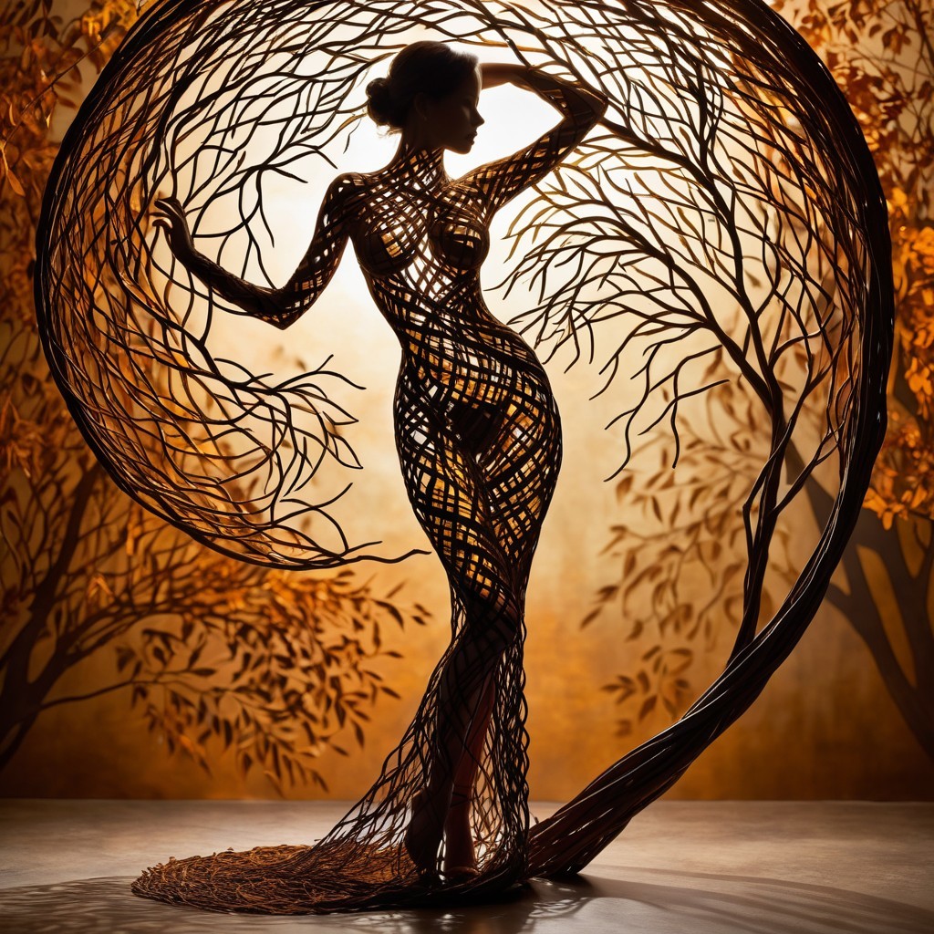 Intricate Sculpture of Woman Surrounded by Nature