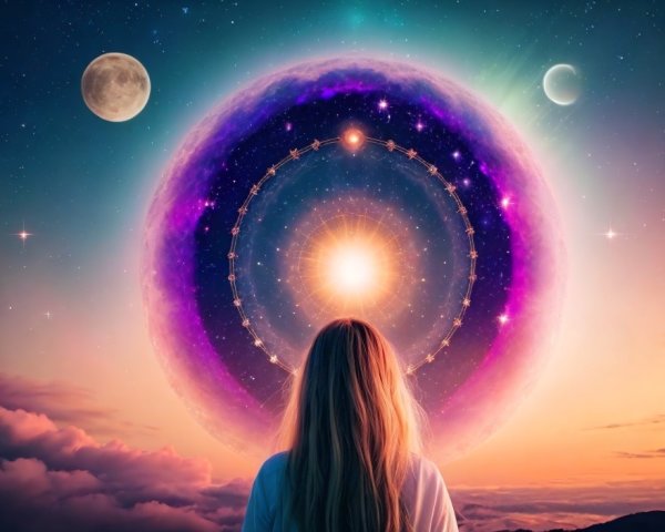 Surreal Cosmic Scene with Purple Planet and Moons