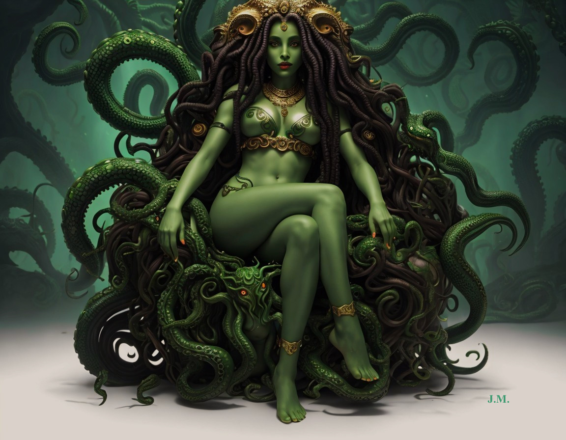 Enigmatic Figure on Throne in Underwater Setting