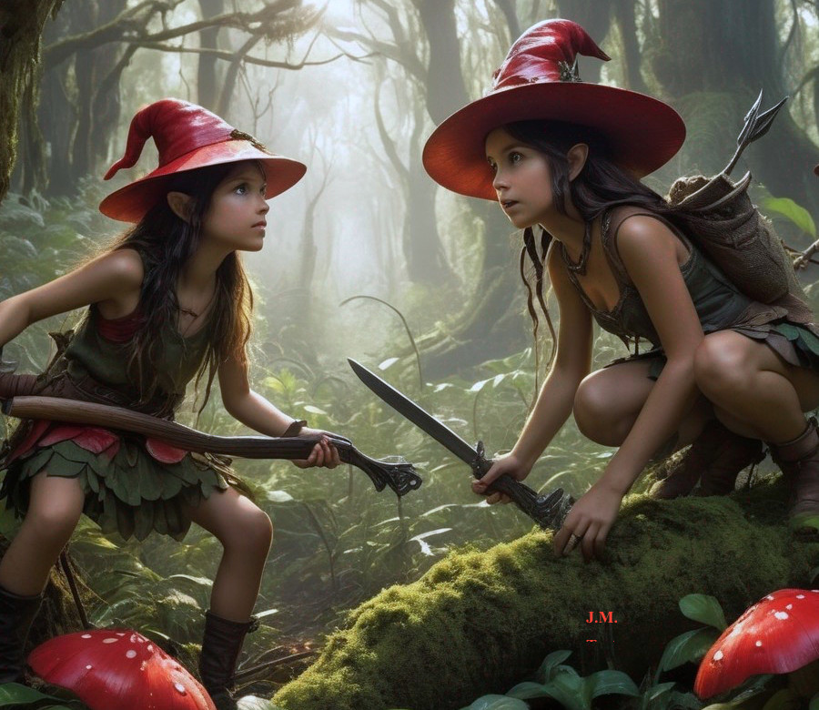 Elf-like Girls in Nature-Inspired Outfits in Forest
