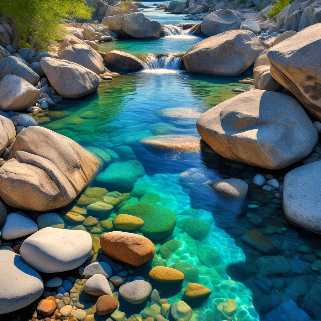 Serene River Flowing Through a Rocky Landscape