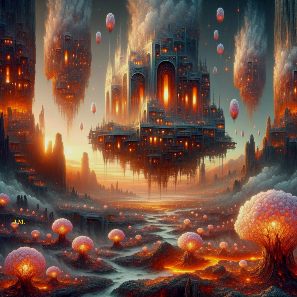 Vibrant Floating City in a Fantasy Landscape