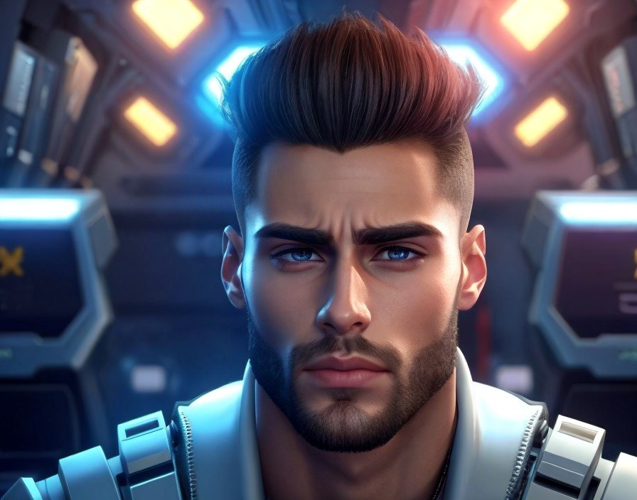 Stylized Digital Portrait of a Man with Blue Eyes