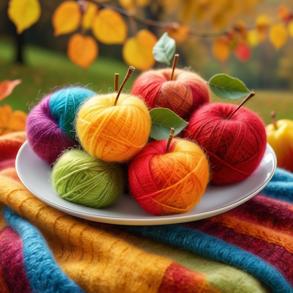 Colorful Yarn Balls Shaped Like Apples on Plate