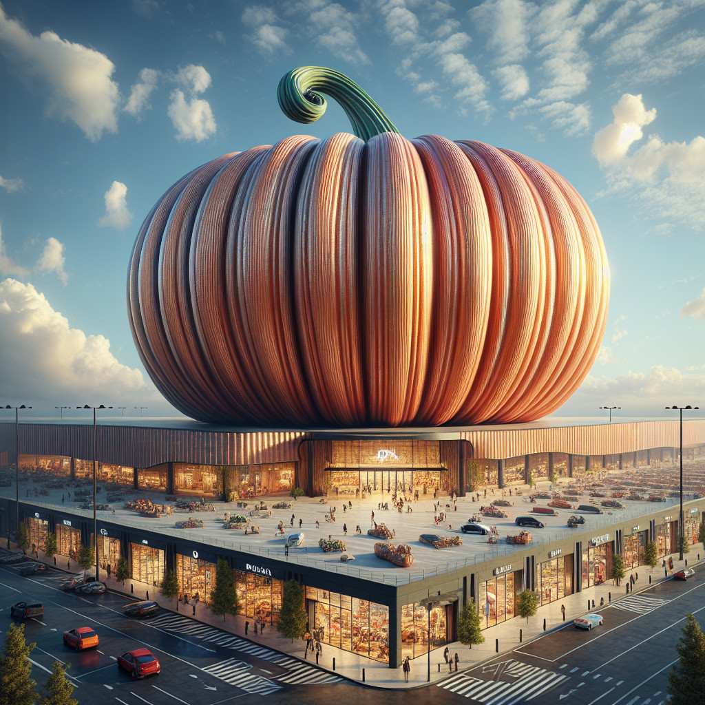 Pumpkin-Shaped Structure Overlooking Shopping Plaza