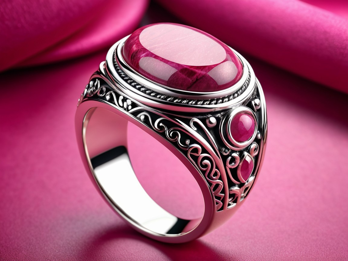 Elegant Silver Ring with Deep Pink Oval Stone