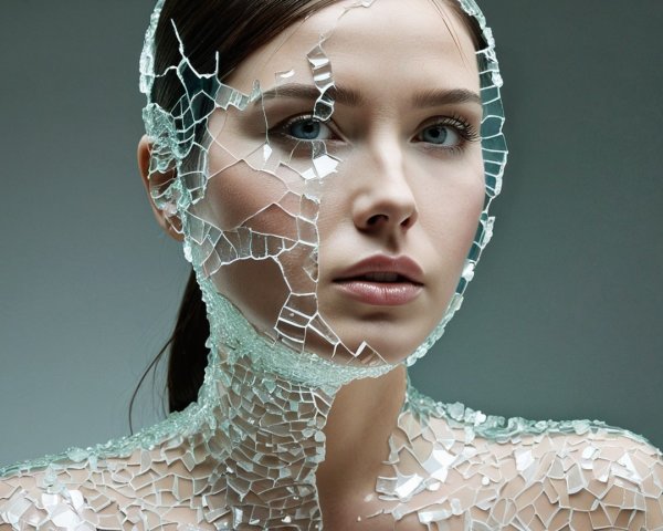 Portrait of a woman made of shattered glass fragments