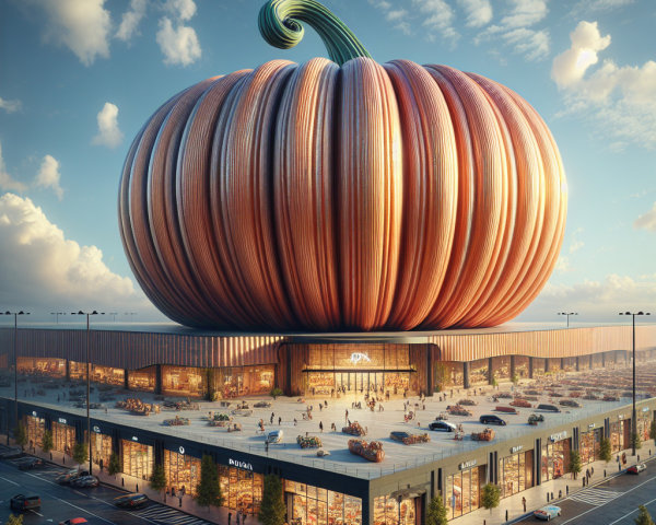 Pumpkin-Shaped Structure Overlooking Shopping Plaza