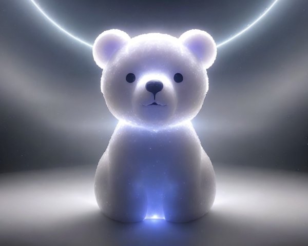 Stylized glowing bear figurine in a dim space