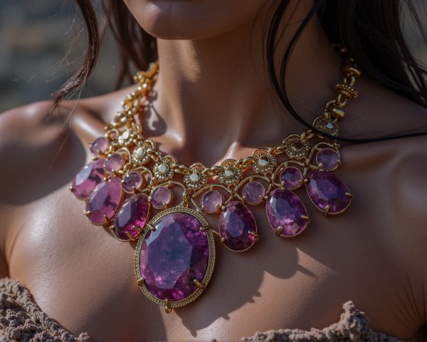 Extravagant Gold Necklace with Purple Gemstones
