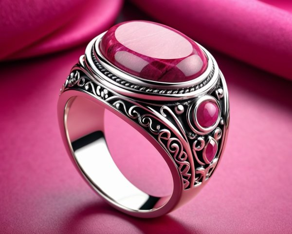 Elegant Silver Ring with Deep Pink Oval Stone