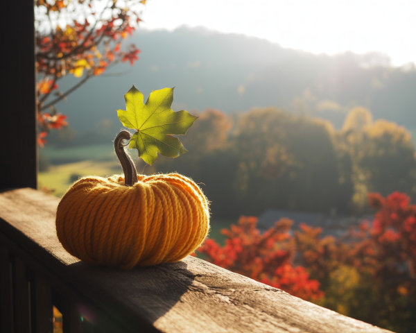 Vibrant Yellow Pumpkin Against Autumn Landscape