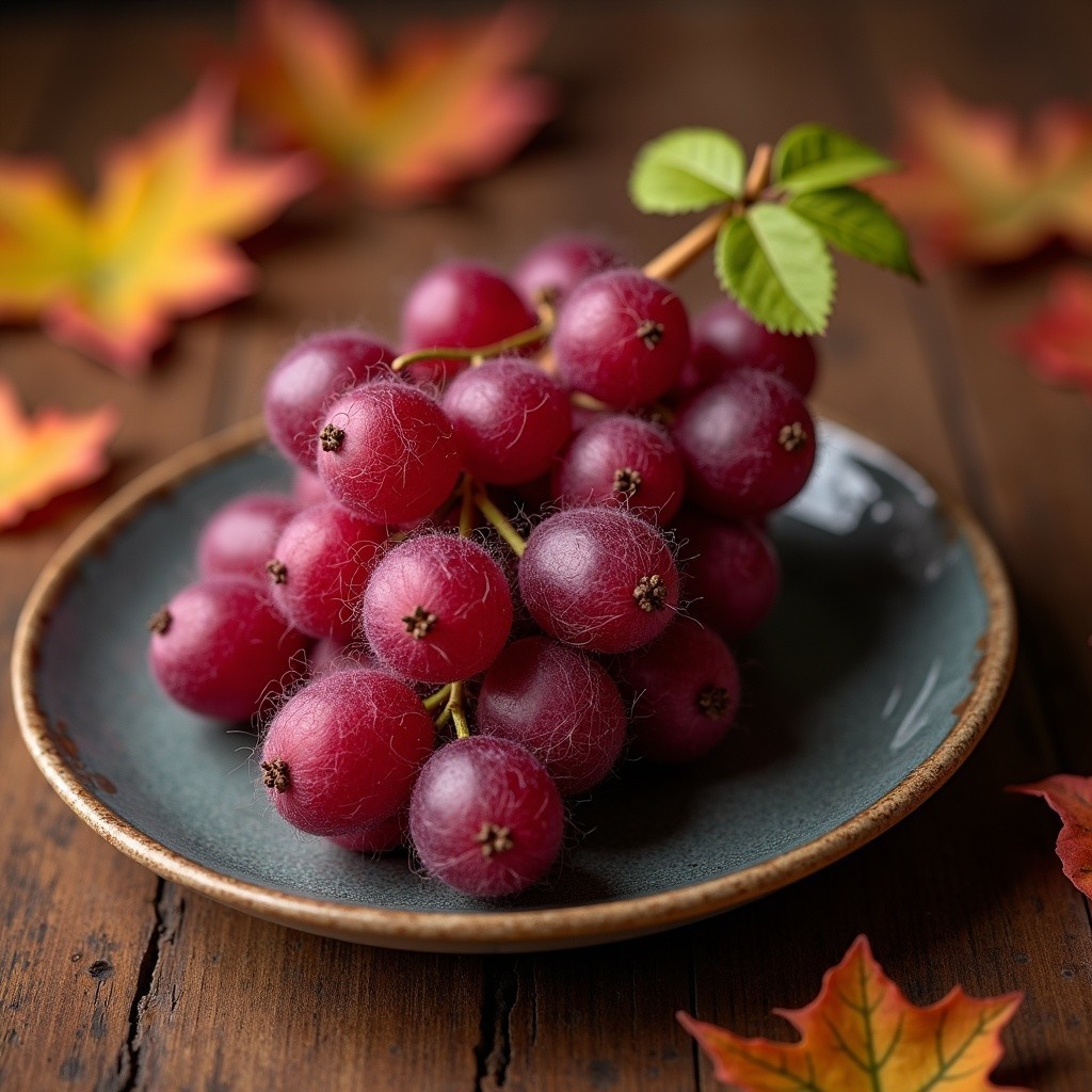Vibrant Purple Grapes on Rustic Wood Tabletop