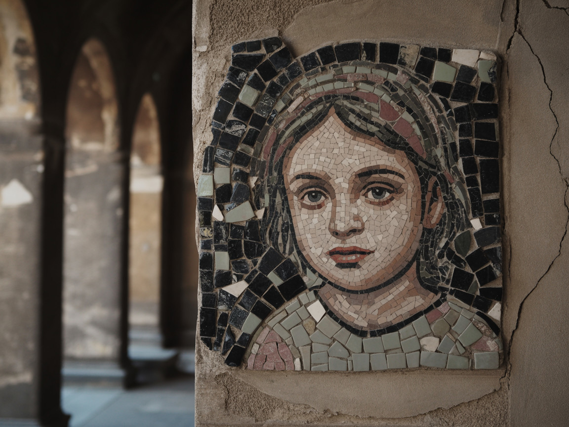 Mosaic of a Young Girl's Face with Ornate Design