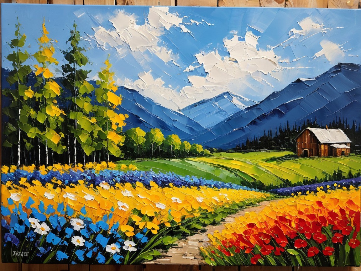 Impressionistic Oil Painting of Colorful Landscape