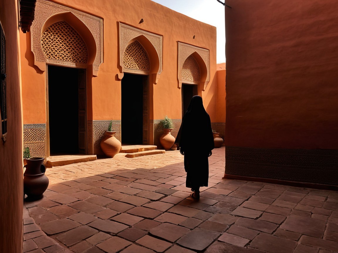 Tranquil Courtyard with Arches and Greenery
