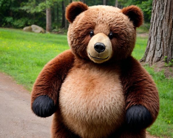 Fluffy Bear in Lush Green Forest Setting