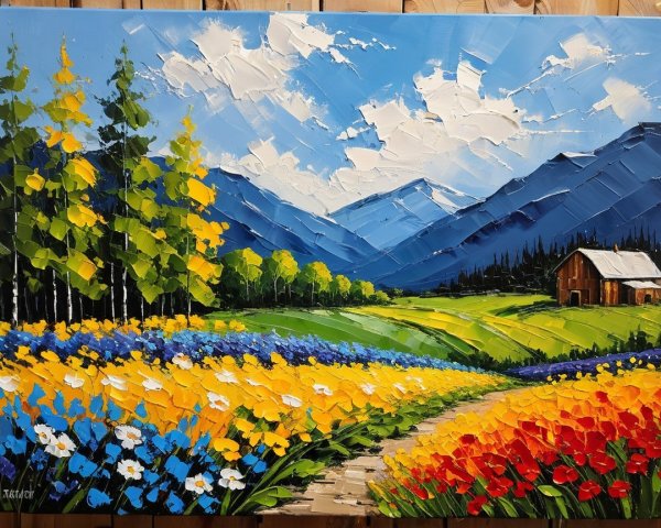 Impressionistic Oil Painting of Colorful Landscape