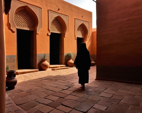 Tranquil Courtyard with Arches and Greenery