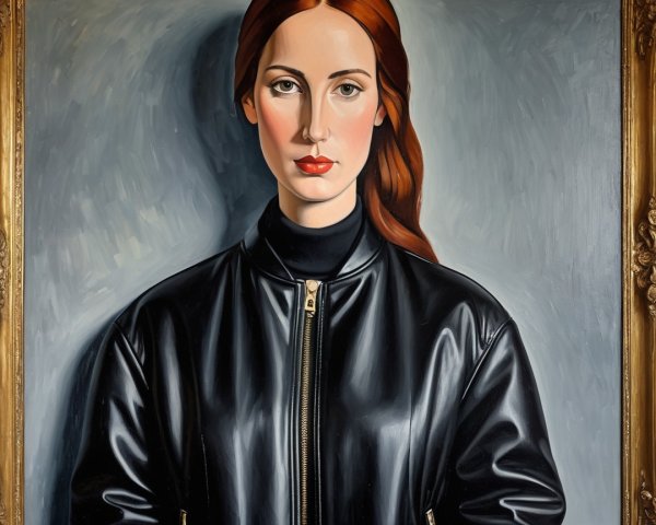 Portrait of a Woman in Black Leather Bomber Jacket