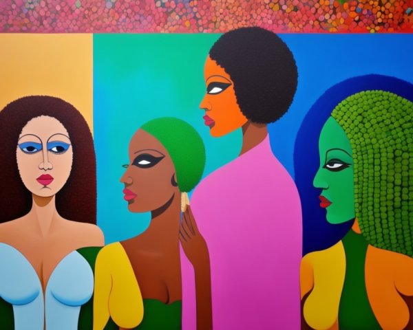 Stylized Women with Vibrant Skin Tones in Abstract Art