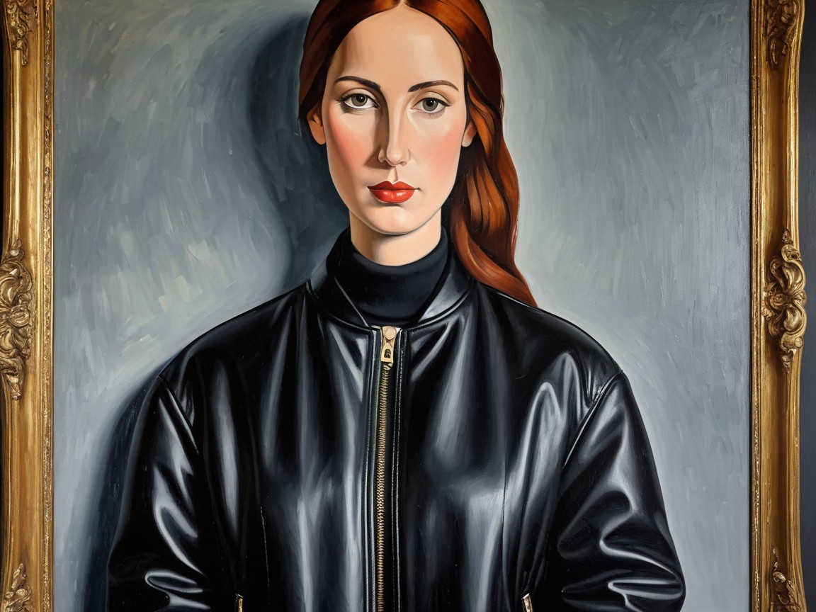 Portrait of a Woman in Black Leather Bomber Jacket