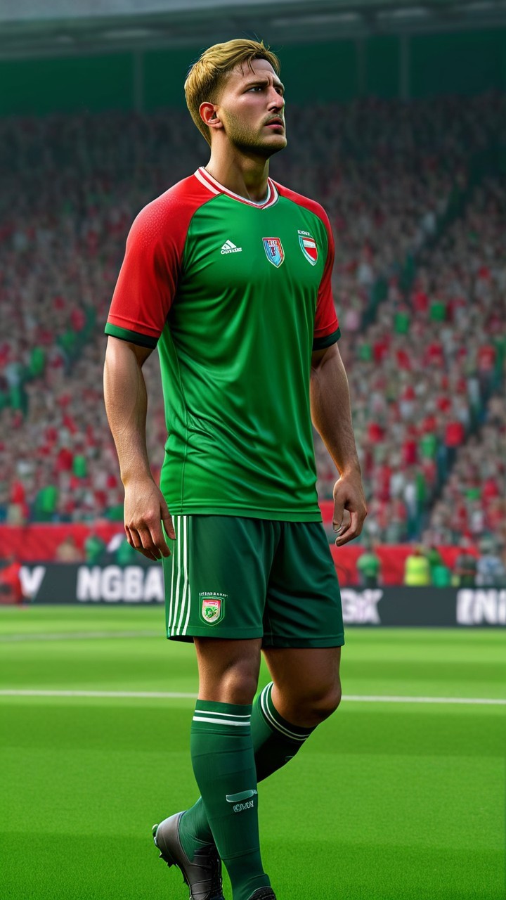 Soccer Player in Green Jersey on Field with Crowd