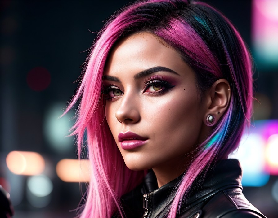 Close-Up Portrait of a Young Woman with Bold Style