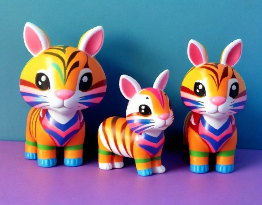Colorful Striped Toy Figures of a Tiger Family