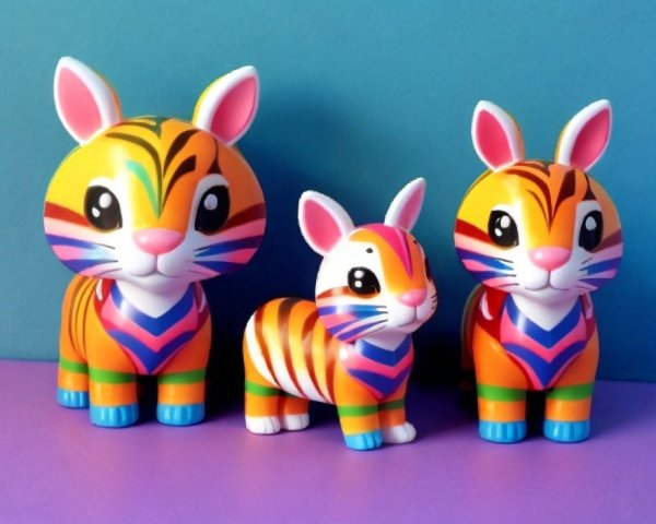 Colorful Striped Toy Figures of a Tiger Family