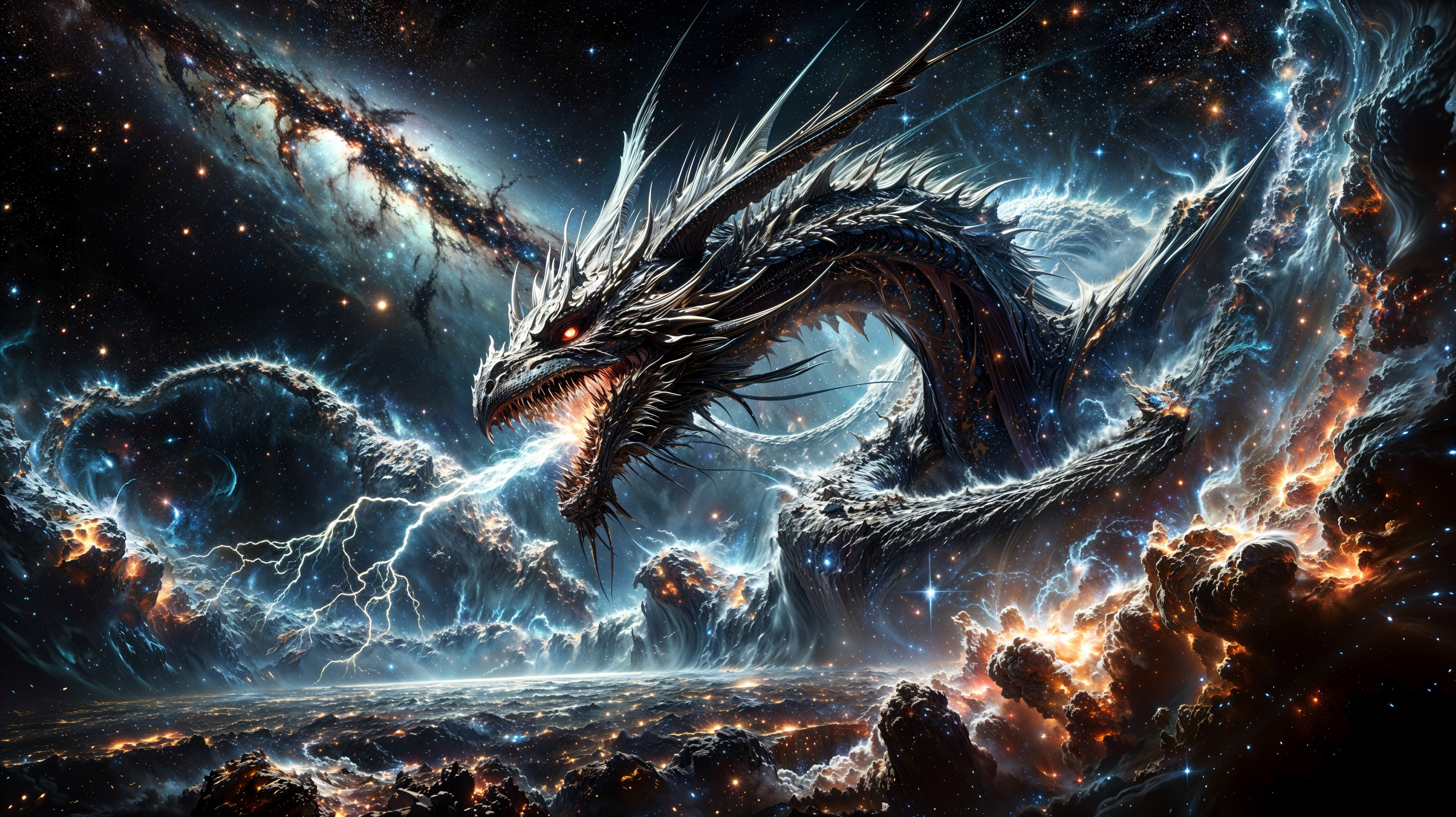 Cosmic dragon soaring through a star-studded galaxy