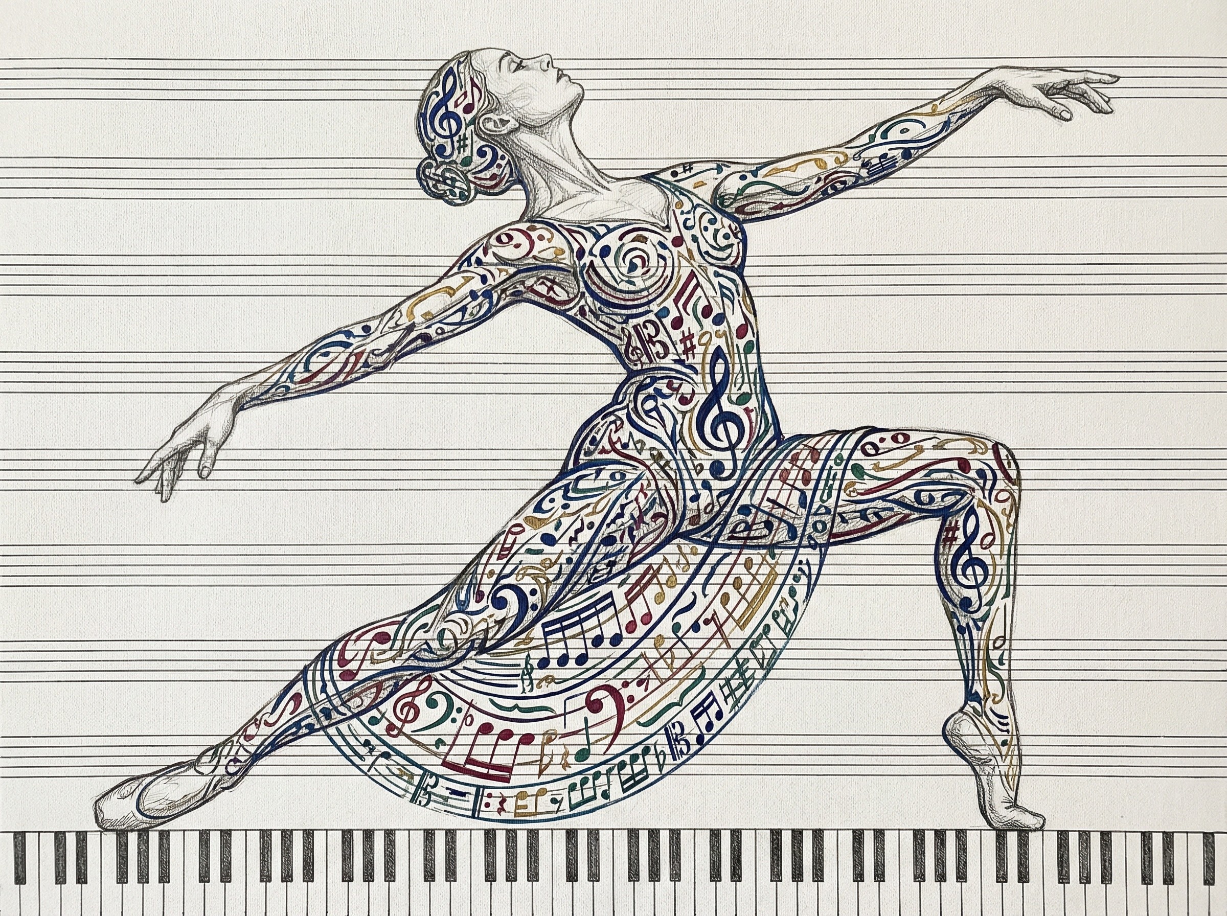 Illustration of a Dancer Composed of Musical Elements