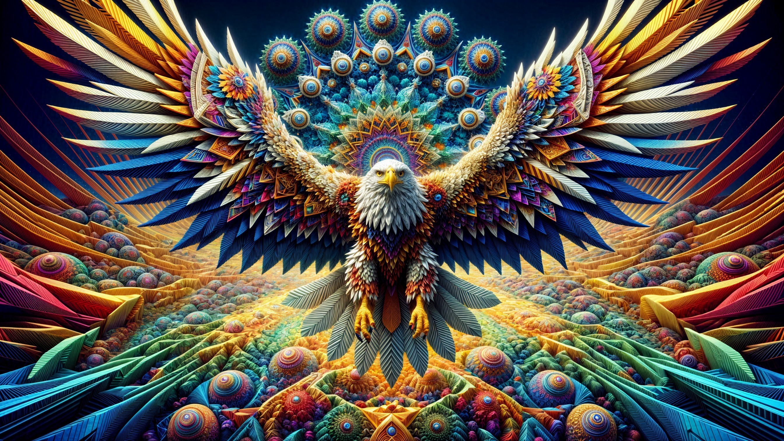 Vibrant Eagle with Colorful Wings and Patterns