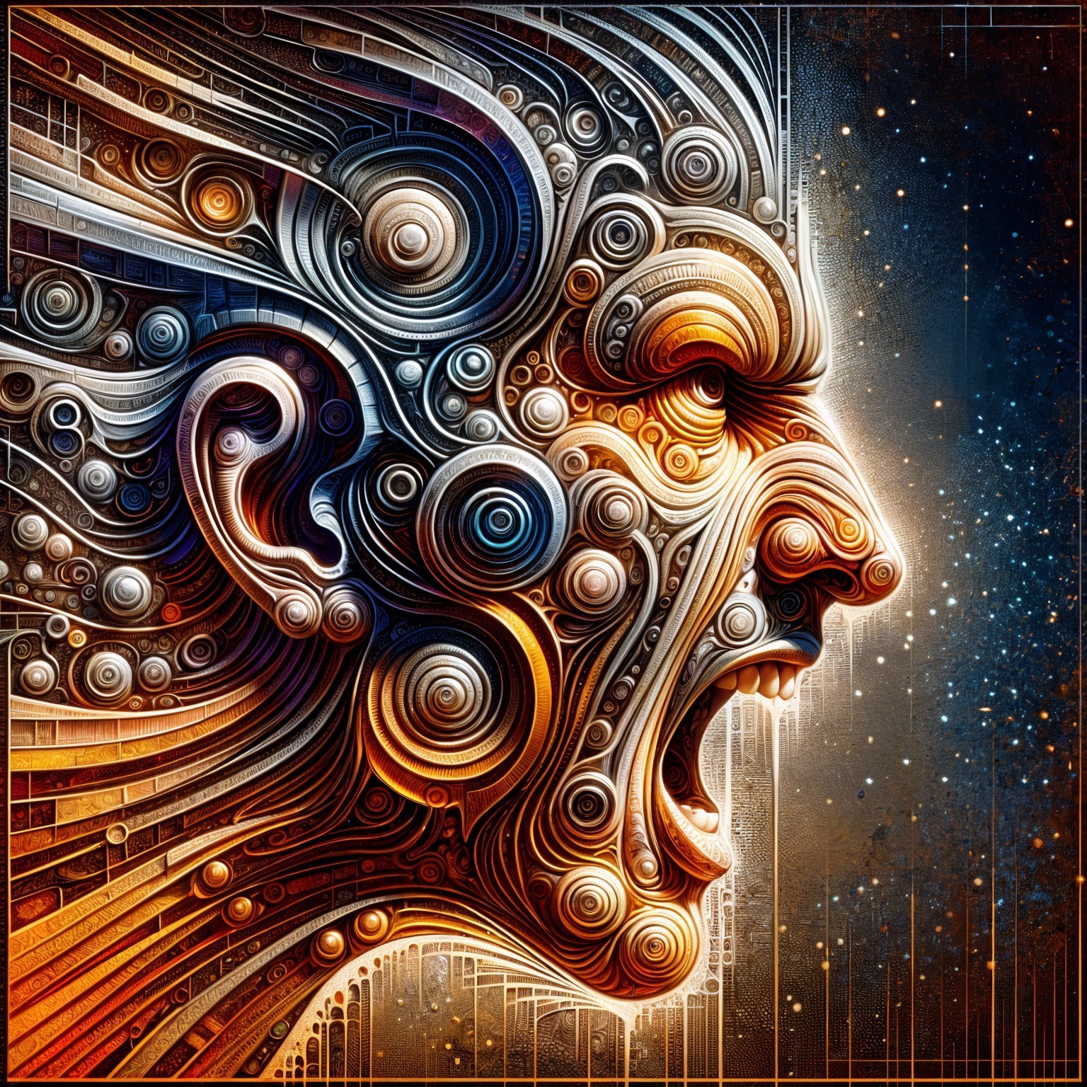 Abstract Face with Swirling Patterns and Vibrant Colors